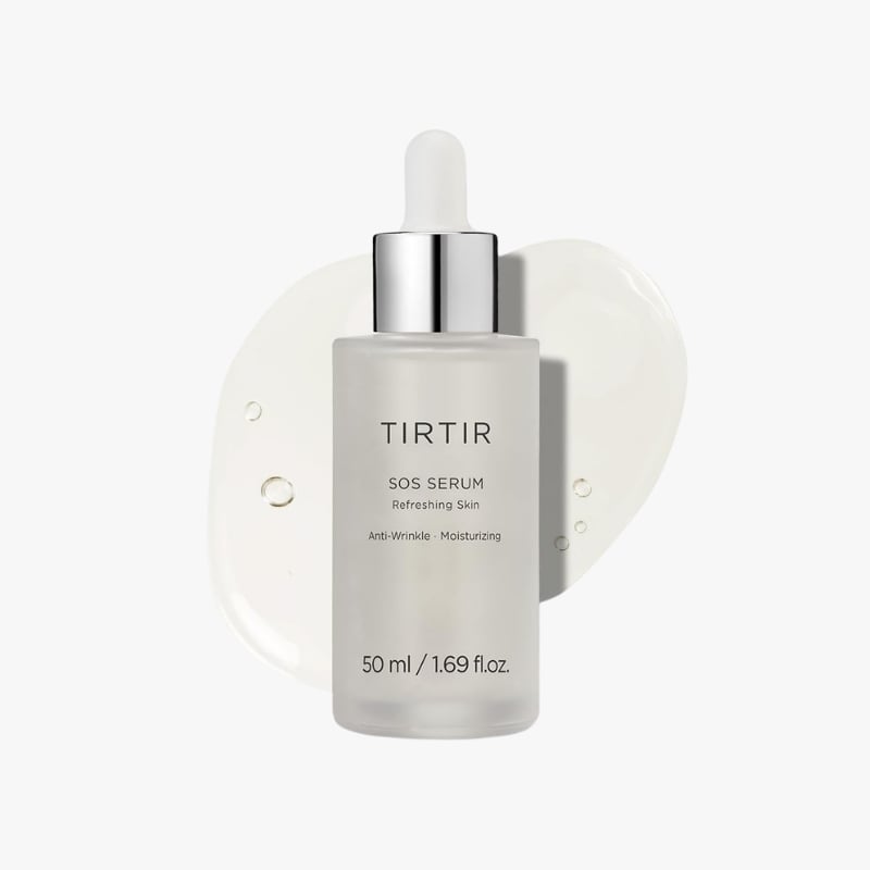 TIRTIR SOS Serum bottle with dropper, 50 ml, on a white background.