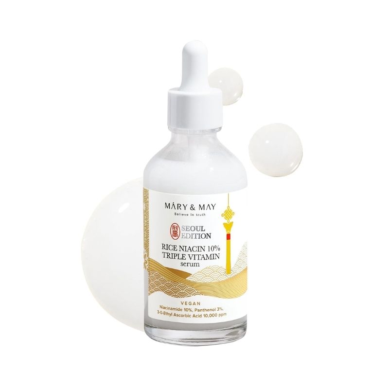 Mary&May SEOUL EDITION Rice Niacin 10% Triple Vitamin Serum - Korean Radiance Serum for Even Skin Tone and Healthy Glow - Niacinamide, and Vitamins - Fragrance-Free, Cruelty-Free