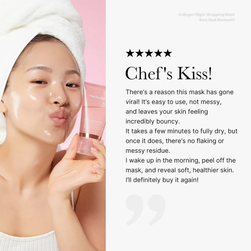 Medicube Collagen Overnight Wrapping Peel Off Facial Mask Pack - Elasticity & Hydration Care, Reduces Sagging & Dullness - Hydrolyzed Collagen For Glowing Skin - Korean Skin Care