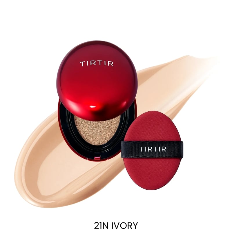 TIRTIR Mask Fit Red Cushion Foundation | Full coverage, Weightless, Skin fit, Satin Glow Finish, Korean Makeup Cushion Foundation 21n ivory mini