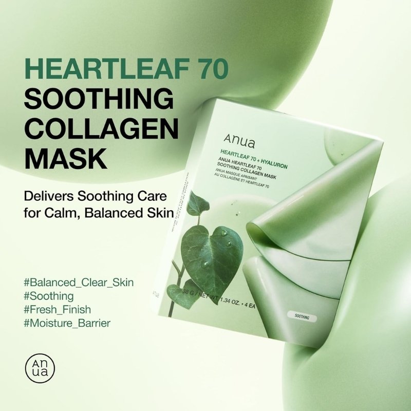 ANUA Heartleaf 70 Soothing Collagen Mask, Overnight Face Mask for Glass Skin, hyaluronic acid, Collagen, Soothing & hydration Facial Mask for Sensitive Skin, Natural Color, Korean Skin Care cosmetics