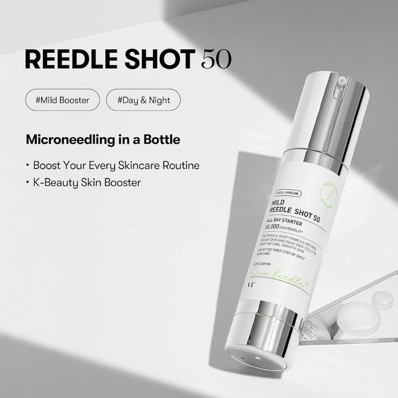 VT COSMETICS CICA Reedle Shot 50, Spicule Microneedling Serum for Pore Care & Exfoliation, Exosome & Centella Asiatica for Glass Skin, Smooth Texture, Korean Skin Booster