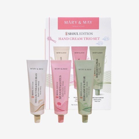 Mary&May SEOUL EDITION Shea Butter & Rice Bran Hand Cream Trio Set - Korean Nourishing Vegan Hand Moisturizer for Soft, Healthy Hands - 3 Different Formula & Scent