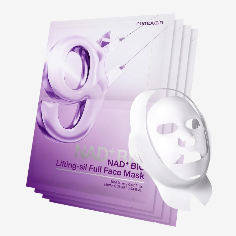 numbuzin No.9 Sheet Mask | NAD+ BIO Lifting-sil Full Face Mask | Improves Jawline, Jowls, Wrinkles, Neck Lines | Peptides, NAD+, Collagen | Skin Firmness | 4 Sheets + Lifting Band