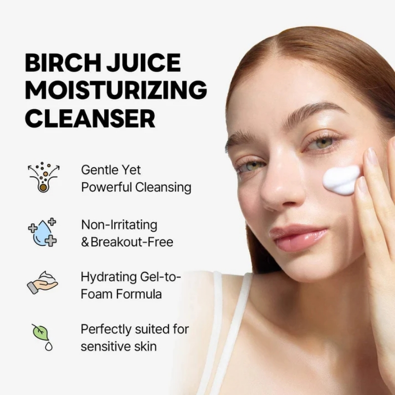 ROUND LAB Birch Juice Moisturizing Cleanser | Unclogs hidden sebum, Clears away dead skin cells., Soothing, Low pH, Gel Type Cleanser