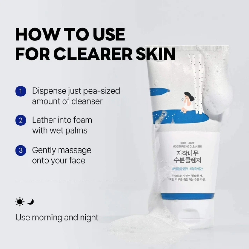 ROUND LAB Birch Juice Moisturizing Cleanser | Unclogs hidden sebum, Clears away dead skin cells., Soothing, Low pH, Gel Type Cleanser