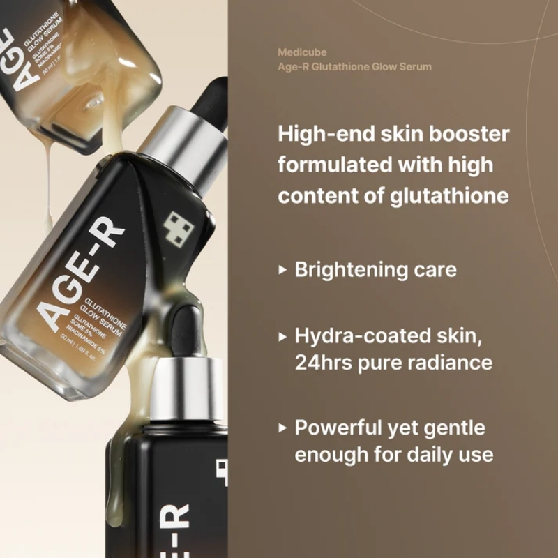 Medicube AGE-R Glutathione Glow Serum - Antioxidant & Elasticity Care Serum for 24Hr Pure Radiance, Korean Glass Glow Skin, Daily Use for Youthful Skin, Korean Skincare