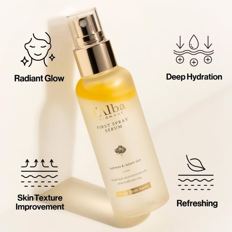 d'alba Piedmont Italian White Truffle First Spray Serum, Vegan Skin Care, Light-weight Face Moisturizer, Glow Serum for Radiant Skin, Non Comedogenic, All In One Mist, Korean Skin Care