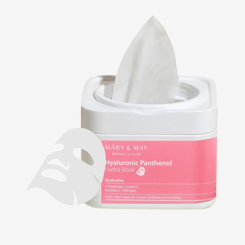 Mary&May Hyaluronic Panthenol Hydra Mask - Daily Pull Out Sheet Mask for Intense Moisturizing and Soothing - Korean Skincare, Hypoallergenic, Cruelty-Free, 30 Sheets