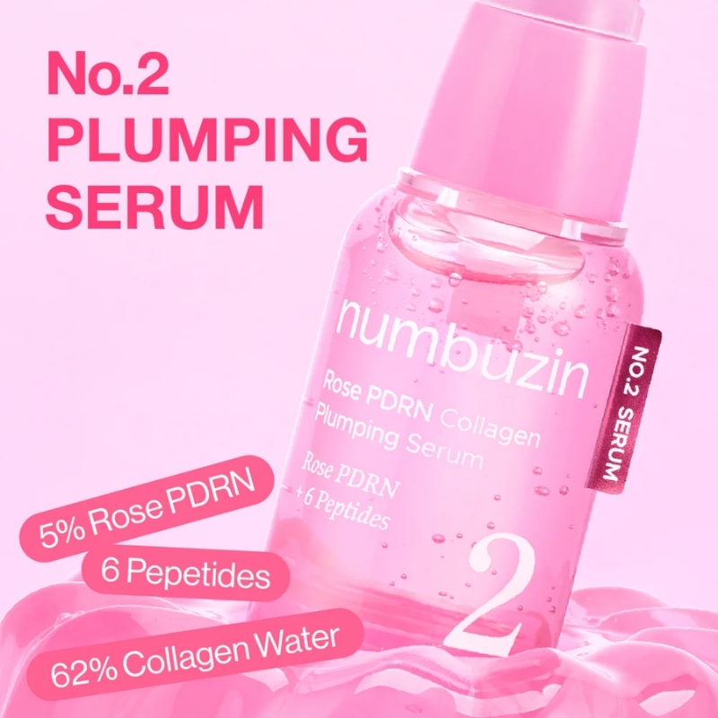 numbuzin No.2 Serum | Rose PDRN Collagen Plumping Serum | Glowing, Hydrating, Firming, Korean Skincare | Collagen, Peptides, PDRN | for Dry, Combination skin, No.2 Rose PDRN Collagen Plumping Serum 30ml