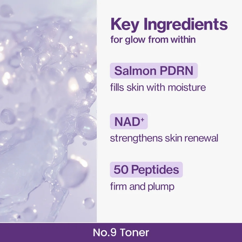 numbuzin No.9 Toner | NAD+ PDRN Glow Boosting Toner | Glowing, Firming, Hydrating, Elasticity, Wrinkles, Fine Lines, Korean Skincare | Salmon PDRN, Peptides, NAD | Essence for Dry Skin, No.9 NAD+ PDRN Glow Boosting Toner 150ml, Numbuzin Cyprus