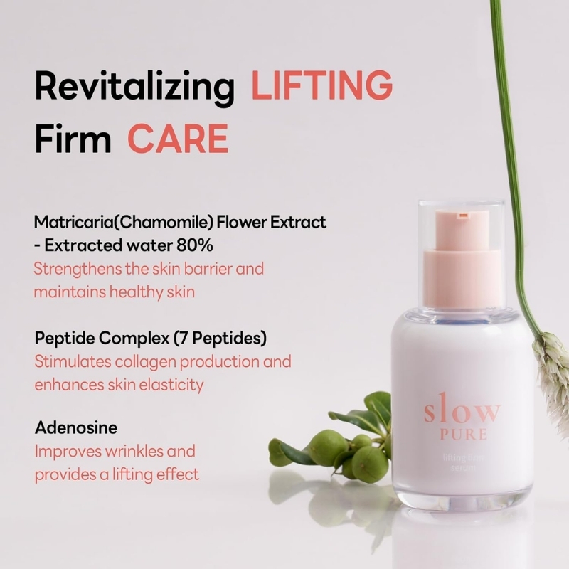 slowpure Lifting Firm Serum 50ml (1.69 fl.oz.) | Improve Skin Elasticity & Reduce Wrinkles for Youthful, Resilient Skin | Chamomile Extract, Peptide, Adenosine | Korean Skincare
