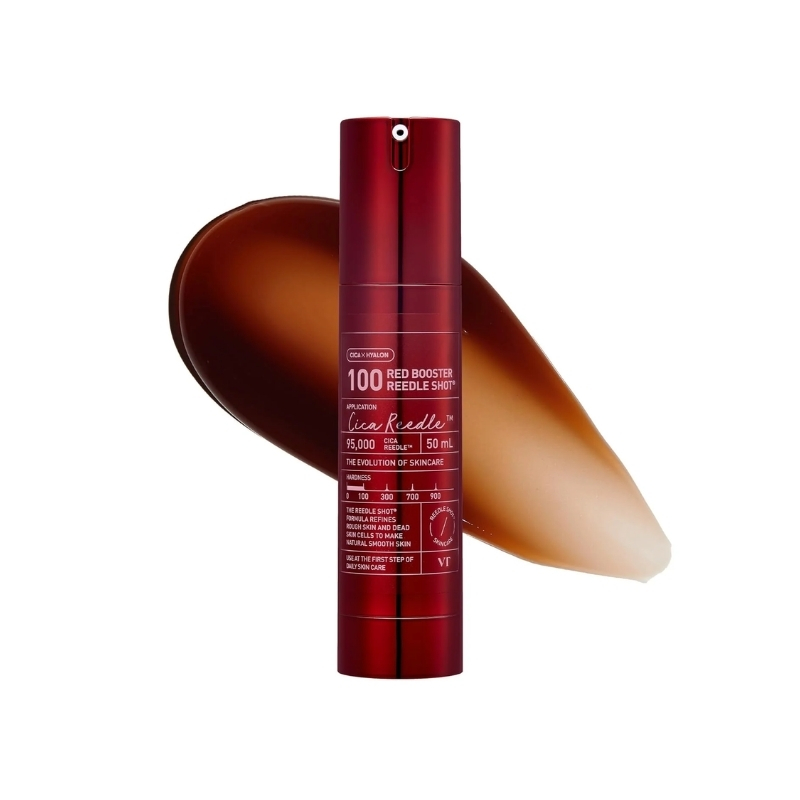 VT COSMETICS Red Booster Reedle Shot 100, Microneedling Serum with Dragon’s Blood, Exosome, Soothing Relief Serum for Irritated, and Sun-Stressed Skin, Scalp Care, Korean Skincare 50ml