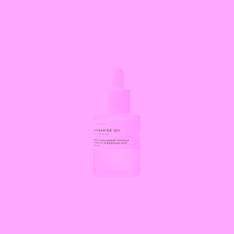 White glass dropper bottle of skincare serum with a beige label; Niacinamide 10% product by SKIN1004 displayed on the label