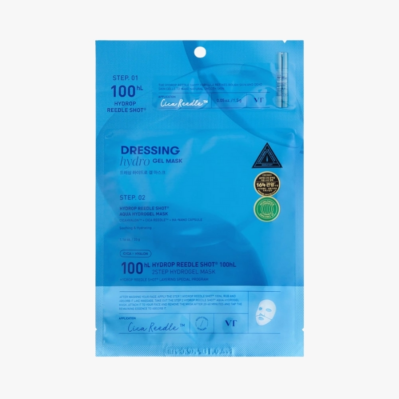 VT COSMETICS Hydrop Reedle Shot 100hl 2-Step Hydrogel Mask, Intensive Hydrating, Exosome Hyaluronic Acid, Dewy & Glass Skin, Overnight Melting Mask, Korean Facial Mask