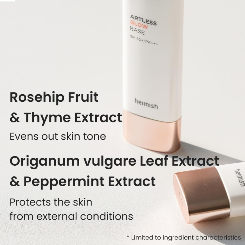 HEIMISH Artless Glow Base 1.35fl.oz/40ml, Multipurpose Makeup Base, Primer, Highlighter, Tone Up Sunscreen for face, Lightweight, Non-greasy, Hydrating, Natural Finish with SPF 50+ PA++++