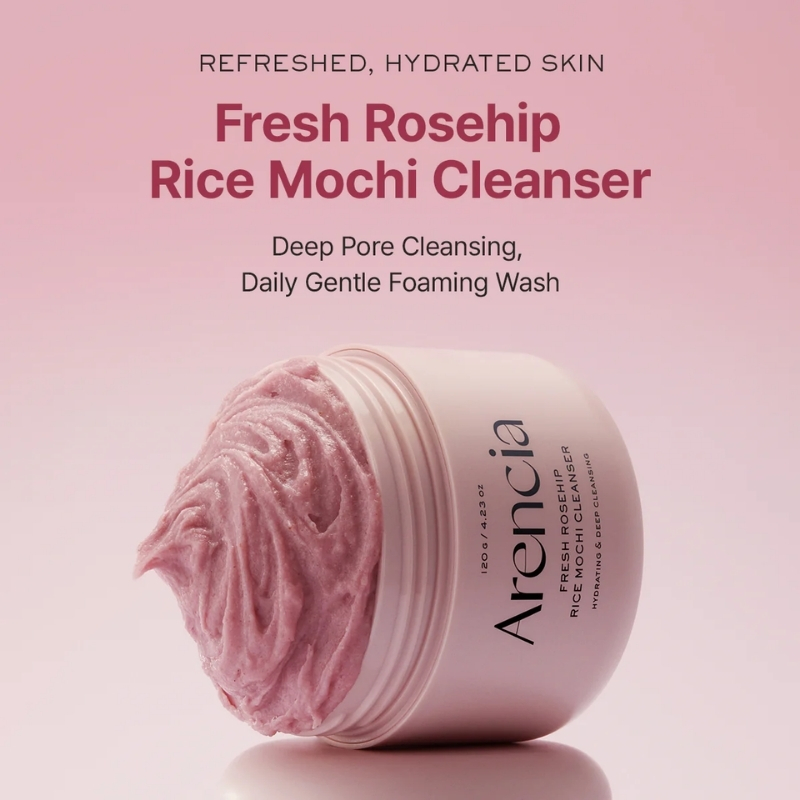 Arencia Rosehip Brightening Rice Mochi Face Cleanser & Daily Scrub - Moisturizing, Exfoliating & Deep-Cleansing - All Skin Types with Rice Powder & Rice Water, korean cosmetics, justcosmetics.cy