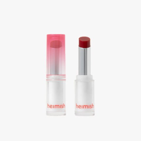 Heimish lipstick set with pink gradient cap and red bullet on a white background.