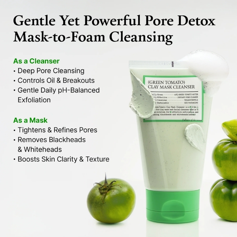 Green Tomato Clay Mask Cleanser (120ml) - Image 7